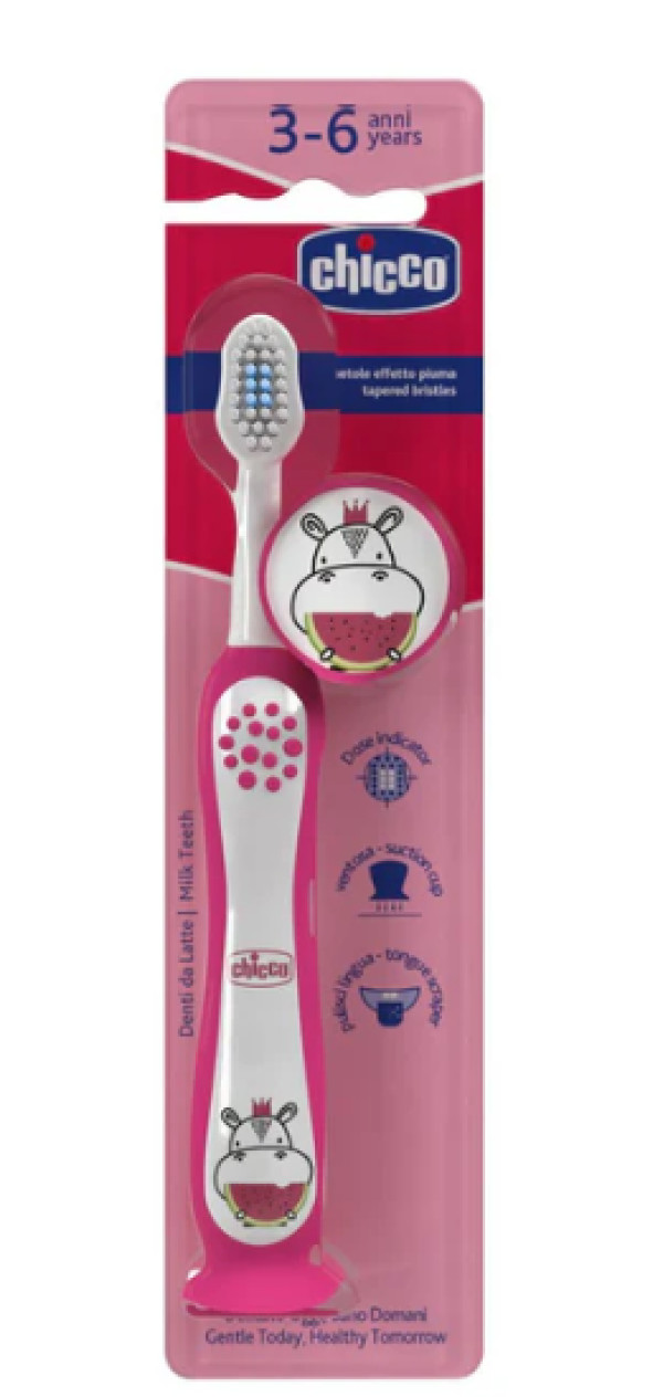 Chicco Escova de Dentes Hipopótamo Rosa  Criança 3-6 Anos