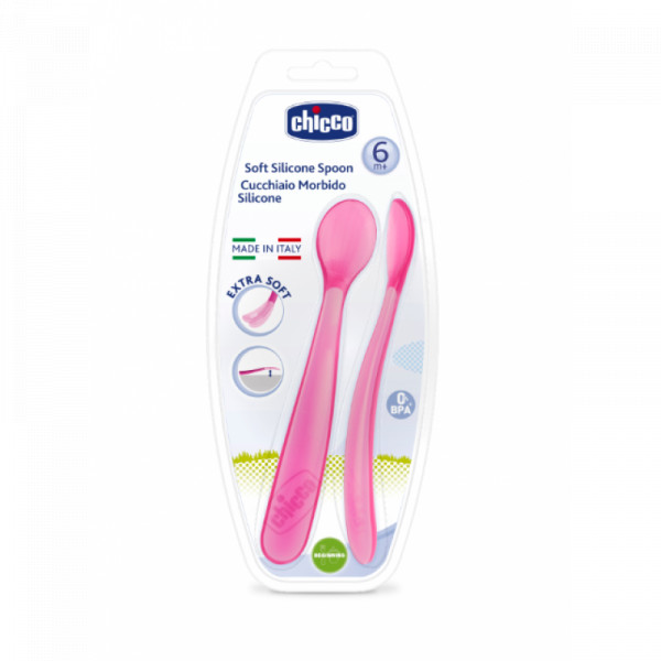 Chicco Colher Silicone 6M+ Rosa x2