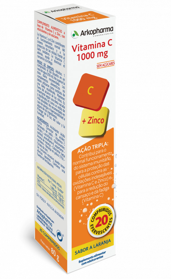 Arkopharma Vitamina C 1000mg+Zinco  X20 Comprimidos Efervescentes