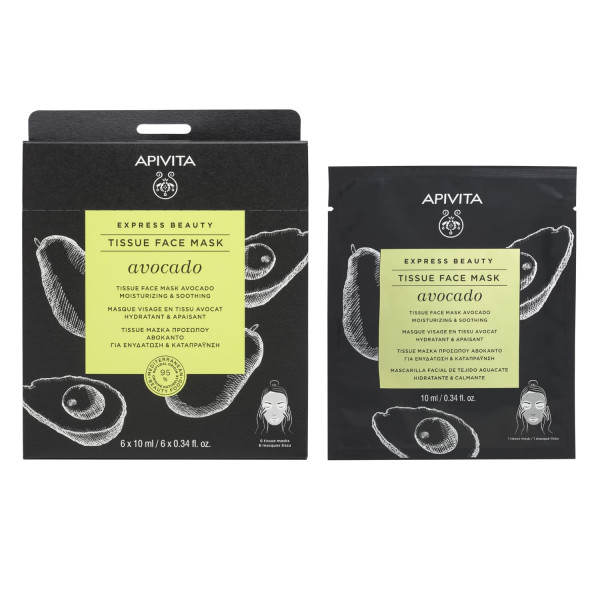 Apivita Express Beauty Máscara De Rosto Em Tecido Hidratante & Apaziguadora Com Abacate 2x8Ml