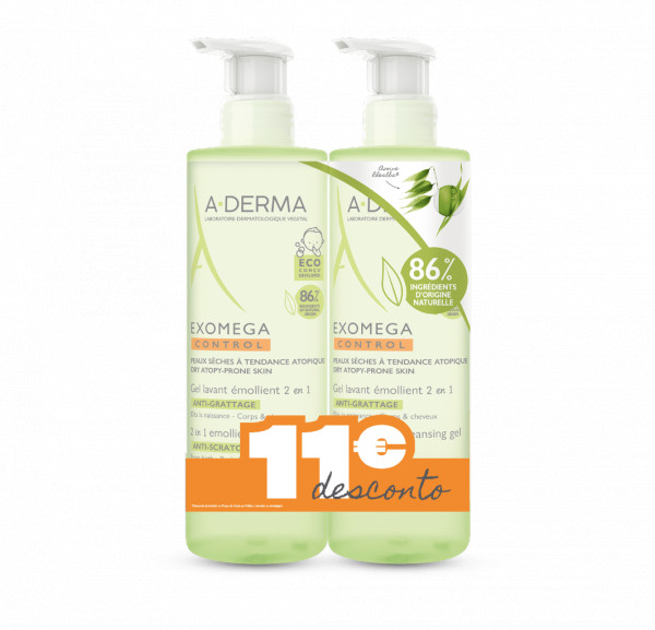 A-Derma Exomega Control Duo Gel Para Corpo E Cabelo 2 X 500 Ml Desconto De 11€