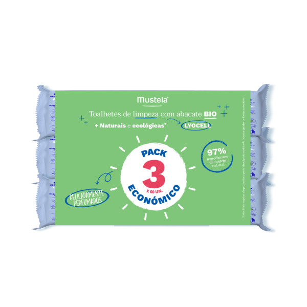 Mustela Bebé Toalhetes Lyocell BIO 60 Unidades x3